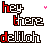 Pixelated text 'hey there delliloh' in various color schemes with small pink hearts, arranged in a of 5 and 4 on white background