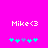 Pixelated text 'Mike<3' on bright pink background with cyan and purple star-like symbols below.