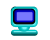 Pixelated teal computer monitor with blue screen showing sequential changes: envelope, folded paper, and wind animation.