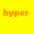 A 4x3 contact sheet of animated frames showing the word "hyper" in various colors and fonts on solid backgrounds, with one frame featuring an exclamation mark.