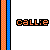 Pixelated orange text 'CALL:e' on black background with vertical orange and blue checkered bars left edge.