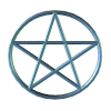 Six-frame contact sheet of a 3D pentagram-in-circle icon animation showing rotation and color variations across frames.