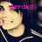 A pixelated image of a person in a dark shirt with white stripes, overlaid with pink text reading 'gerard is love' across multiple repeated sections.