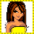 A 48x48 pixel buddy icon featuring a cartoon woman with brown hair in a yellow strapless dress on the left, and a yellow starry background with "My GoOdIe" text on the right, displayed as a static contact sheet frame.