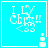 Pixelated blue square with white text "I LY Chris!!" and a small pixel-art snowman on the right side.