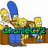 Pixelated cartoon characters including a yellow figure with blue pants and a tall blue hat, a yellow sponge-like character, and a pizza slice with toppings.