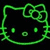 Animated Hello Kitty icon with green neon outline, red bow, and pixelated white face on black background, transitioning to text overlay with 'dulce', 'obla', 'gek' and red bow.