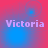 Pixelated text 'Victoria' appears in four quadrants on a red-to-blue gradient background with faint circular patterns.