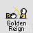 Pixel art animation of two figures with yellow and black clothing, one holding a white sphere while golden sparkles shift position across frames.