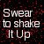 Pixelated text reads "Sweat to shake it up" in white block letters on a dark, multicolored pixelated background.