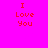 Four identical red pixelated text blocks reading "I Love You" on a solid bright pink background.