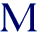 A pixelated capital letter M in dark blue with light blue outlines on a solid gray background.