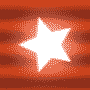 A white star icon transitions through multiple sizes against a red striped background with halftone dots.