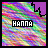 Four identical square display a pixelated background with diagonal stripes in multiple colors and the text 'HANNA' centered, each featuring a different colored corner accent