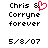 Pixelated text displays 'Chris & Corryne forever' with a red heart symbol replacing the ampersand, and '5/8/07' below on white background.