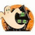Animated candy corn with eyes and mouth, pumpkin with green eyes, ghost with purple text, and orange background with text.