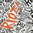 A four- of pixelated text and symbols on black backgrounds with a textured gray backdrop in the top-left