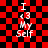 Red and black checkered background with white text reading "I 13 My Self" in four identical , two of which show a pixelated distortion effect