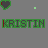 Animated sequence of green 'KRISTIN' text with changing heart and X symbols above each instance on gray background.