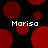 Black background with red circles and four instances of the text 'Marisa' in white pixelated font.