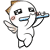 A cartoon character with brown hair, wings, and a blue mouthpiece plays a flute-like instrument