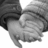 Black-and-white hand-holding image with red pixelated text on black background reading 'We're Neither Pure nor Wise nor Good' and other phrases.