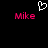 Pixelated white heart symbol above two identical pink 'Mike' text labels on black background.