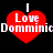 Red heart-shaped icon with white text "I Love Dominic" on black background, displayed in a