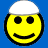 Static pixelated yellow smiley face icon with white cap on blue background, 48x48 pixels rendered at 256x256 resolution.