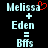 Pixelated text displays 'Melissa + Eden = Bffs' with a red heart symbol above 'Melissa' on a black background.