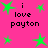 A static image with a bright pink background featuring green star shapes and repeated text "i love payton" in black pixelated font.