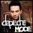 Pixelated image of a person with dark hair and glasses, wearing a black shirt against a brown textured background, with white text reading DEPECHE MODE below.