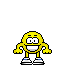 Yellow cartoon character with white eyes and blue shoes in multiple poses, each with a speech bubble containing text.