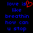 Blue pixelated text on black background reads 'love is like breathin how can u stop' with red heart symbol replacing 'is' in first line.