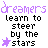 Animated icon with purple 'dreamers' text, black 'learn to steer by the stars' text, and a purple star symbol on white background.