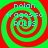 Four identical spiral patterns with alternating red and green rings, each containing cyan text reading 'nolan fragosso RULES' in pixelated font.