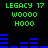Green text and blue bar graphs on black background, with repeated 'LEGACY 17', 'WOOOO', 'HOOO' text elements in pixelated font.