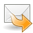 Pixelated orange arrow pointing right, overlaid on a white envelope with gray border and diagonal lines, set against light gray background.