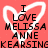 A red background with white heart outline and black text reading "I LOVE MELISSA ANNE KEARSINE" in pixelated font.