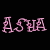Animated sequence of pink 'ASUA' text repeated across four with shifting heart symbols in yellow, orange, red, and purple on a black background