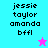 Pixelated text reads 'jessie taylor amanda bffl' on cyan and purple backgrounds with a pink star icon, transitioning to a light blue star.