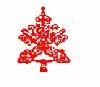 25 distinct Christmas tree icons arranged in five of five, each tree rendered in a unique solid color with a pixelated texture and no visible text or additional elements