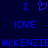 Blue pixelated text on dark blue background: 'I' with heart symbol, 'IOVE', and 'McKENZIE' repeated horizontally.