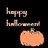 Pixelated static image shows 'happy' text above a horizontal line and a pumpkin icon on a black background.