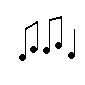 Black musical notes on a gray background, arranged in three with varying note types and positions