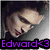Four pixelated character portraits with purple text overlays reading 'Edward<3', 'is<3', and 'mine<3' on a gray background.