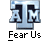 Two identical static frames of a buddy icon featuring the Texas A&M University logo with "Fear Us" text below, alongside promotional text for badassbuddy.com on a gray background.