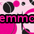 Pink and black patterned background with text 'emmalouise' in pink and white, a '= - ]]' emoticon below.