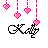Pixel art icon featuring four pink hearts hanging from dashed lines above a black bicycle silhouette on white background.