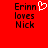 Red background with black pixelated text reading 'Erinn loves Nick' and a white pixelated heart symbol above 'Erinn' on the left side.